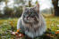 Kot syberyjski siedzący na trawie