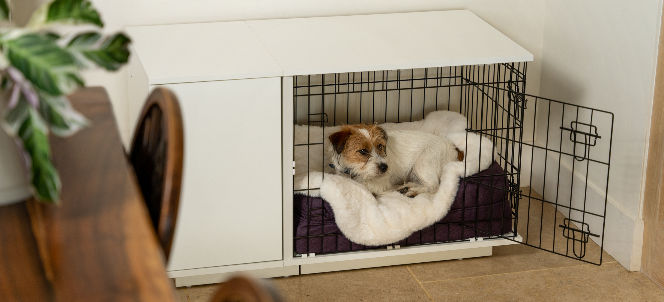 Jack Russell Terrier in their Fido Dog Crate with Luxury Faux Sheepskin Dog Blanket-id=